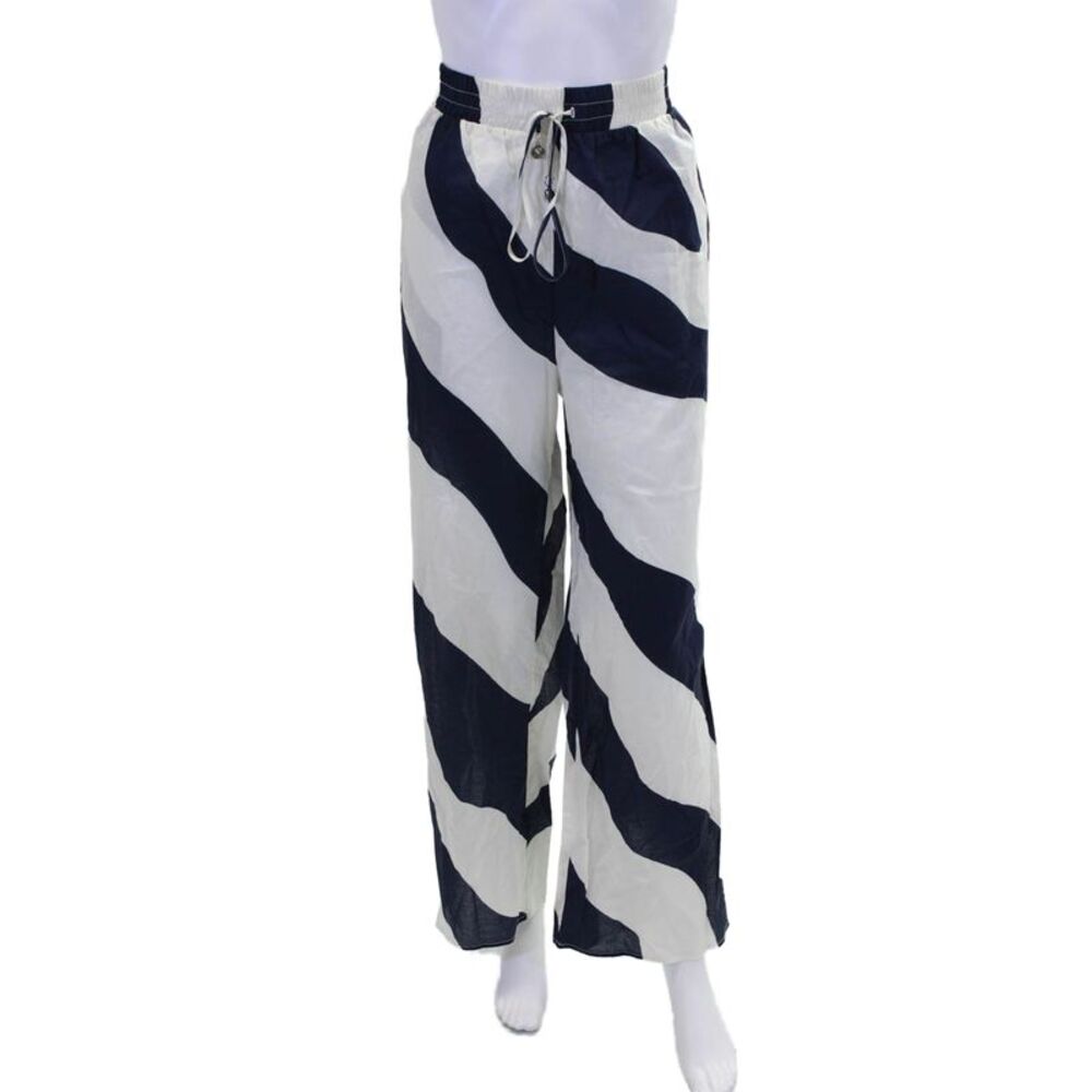 Milly Cabana Womens Cotton Diagonal Stripe Wide Legged Pants White Size 8